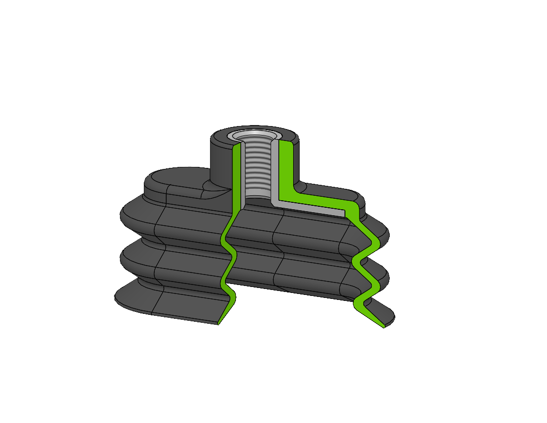 CAD modellierte Darstellung eines Ovalsaugers mit Metalleinlage.
